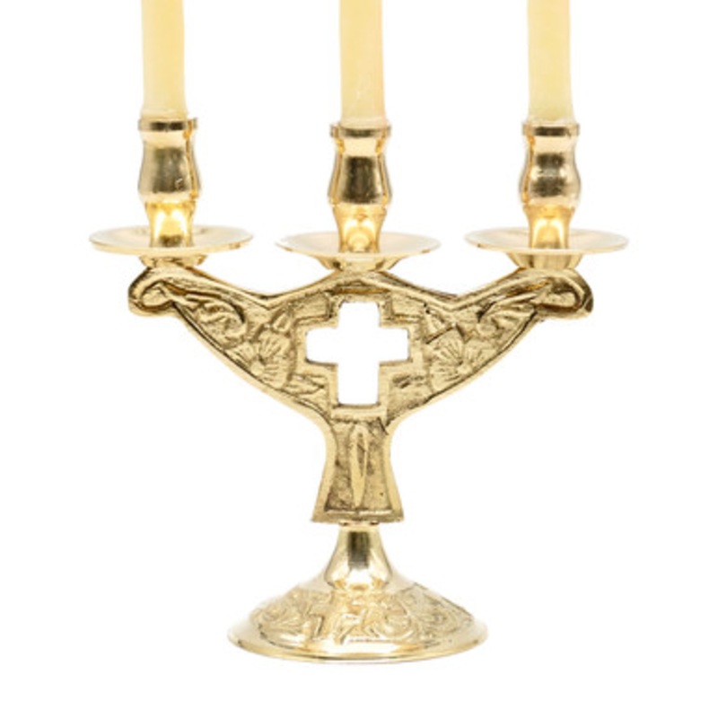 Brass Cross Three Candle Holder
