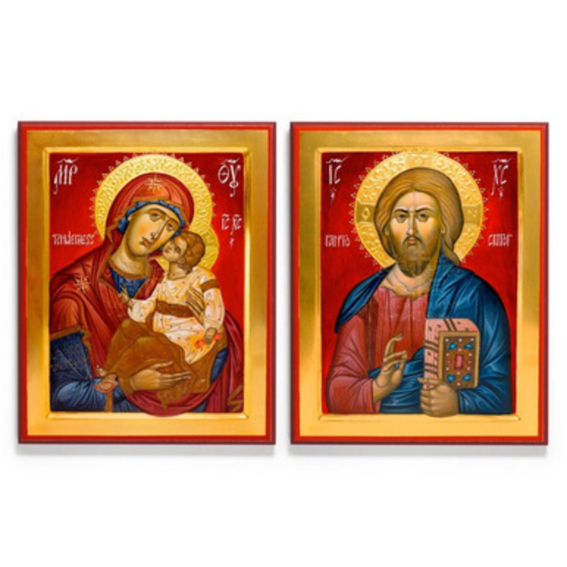 Christ and Theotokos (XXIc) (Red) Icon Set – Y004