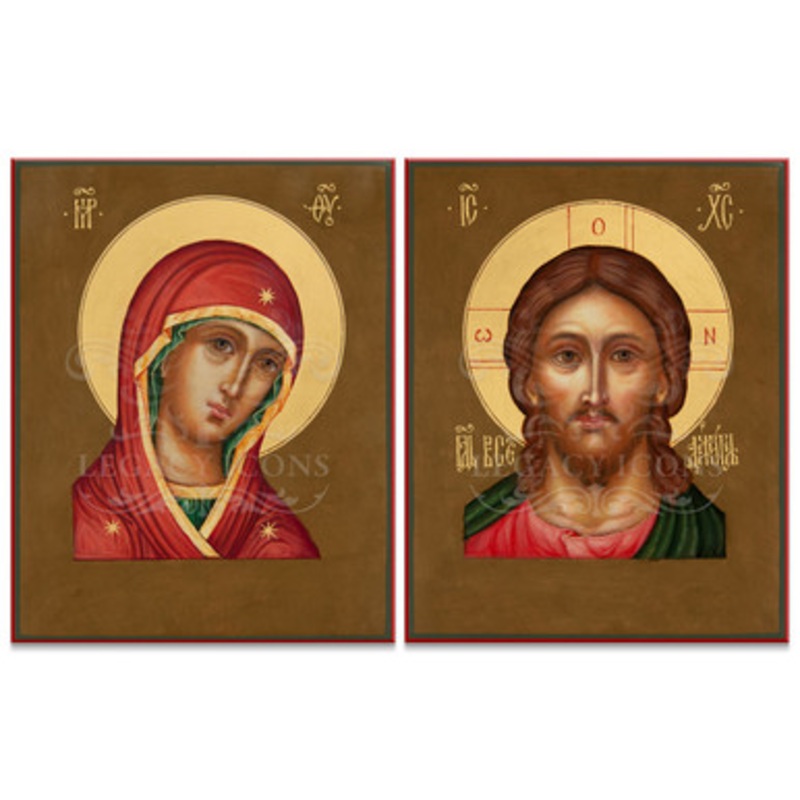 Christ and Theotokos (Brown) Prayer Corner Icon Set – Y021
