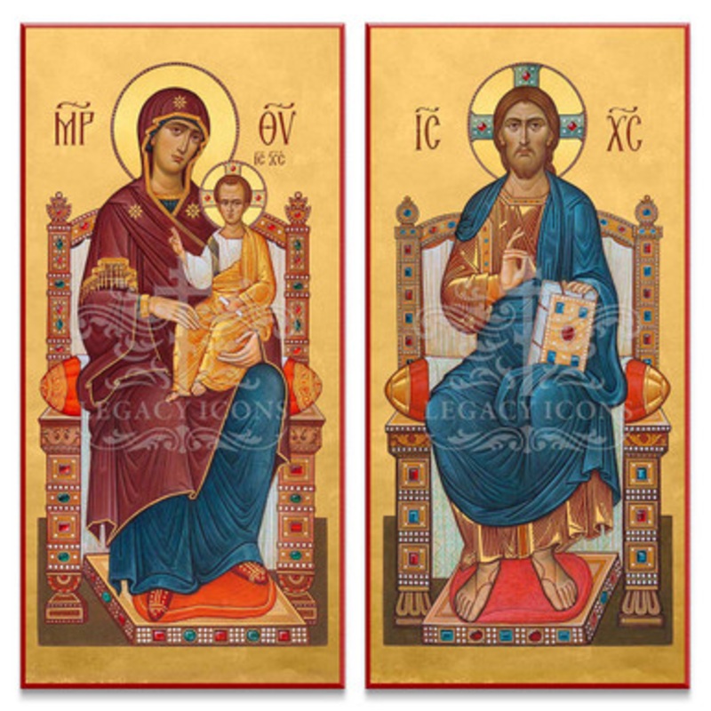 Christ and Theotokos Enthroned (XXc) Icon Set – Y026