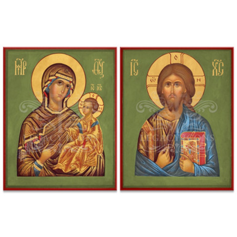 Christ and Theotokos (Green) Prayer Corner Icon Set – Y020