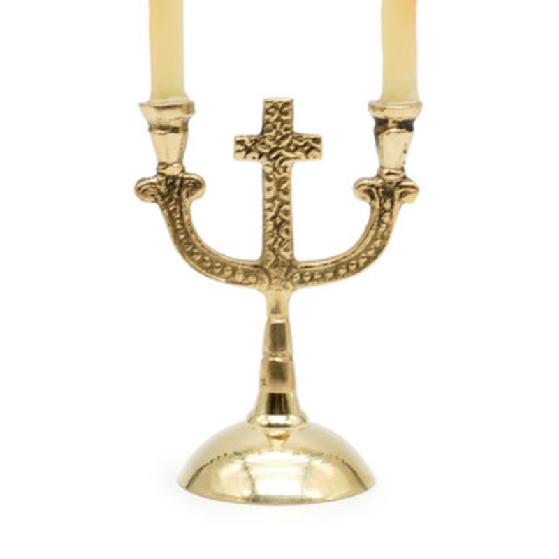 Brass Cross Two Candle Holder