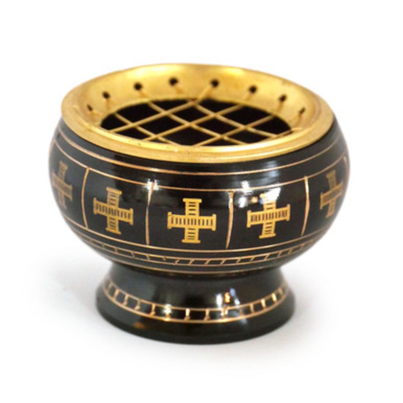 Brass Engraved Incense Burner (Black)