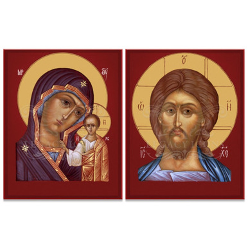 Christ and Theotokos (Red) Prayer Corner Icon Set – Y023