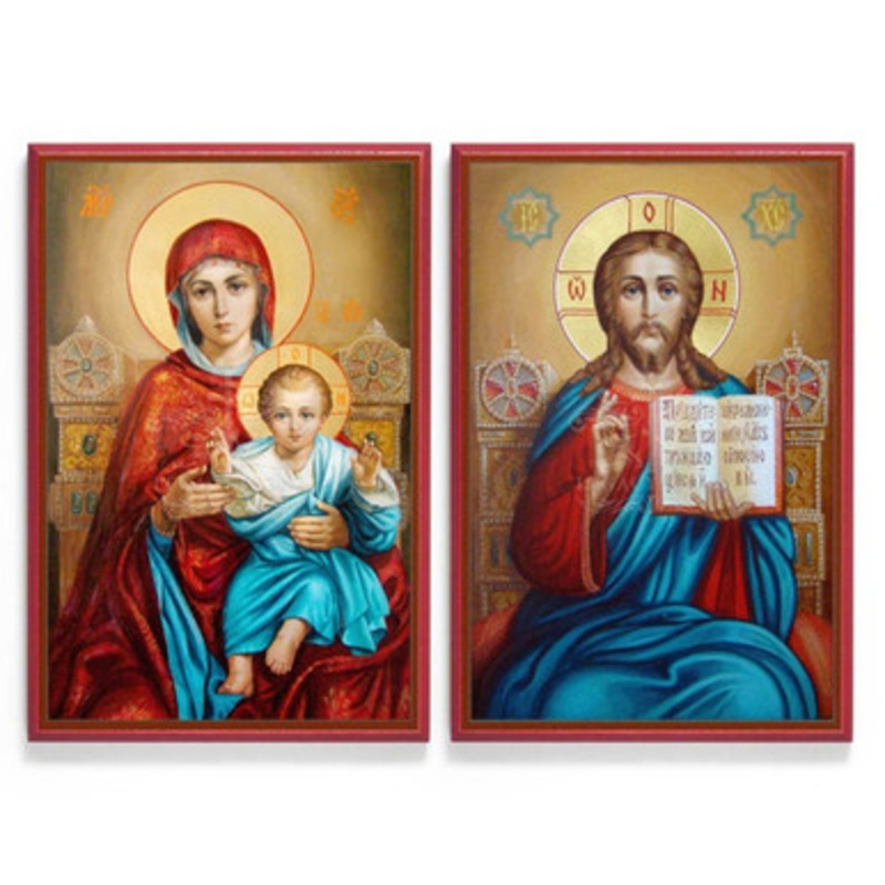 Christ and Theotokos Enthroned Icon Set – Y006