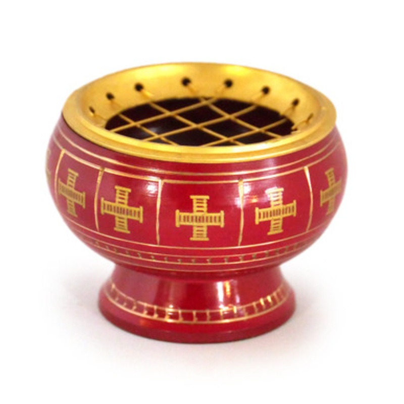 Brass Engraved Incense Burner (Red)