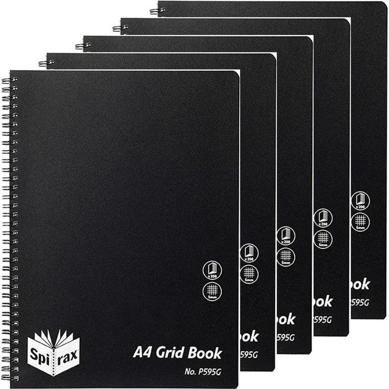 Spirax P595g PP Grid Book A4 200 Pages Black S/O – Pack Of 5