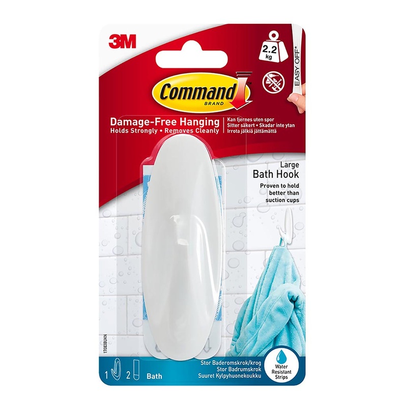Command Large White Bathroom Hook