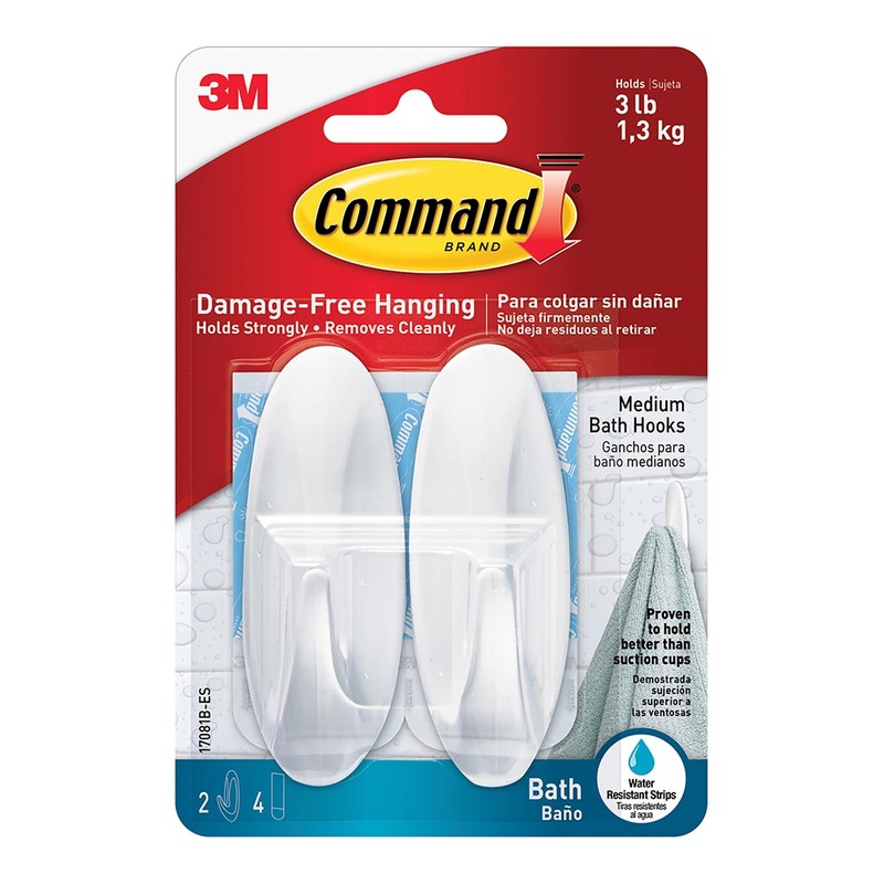 Command Medium White Bathroom Hook 17081B Pack of 2