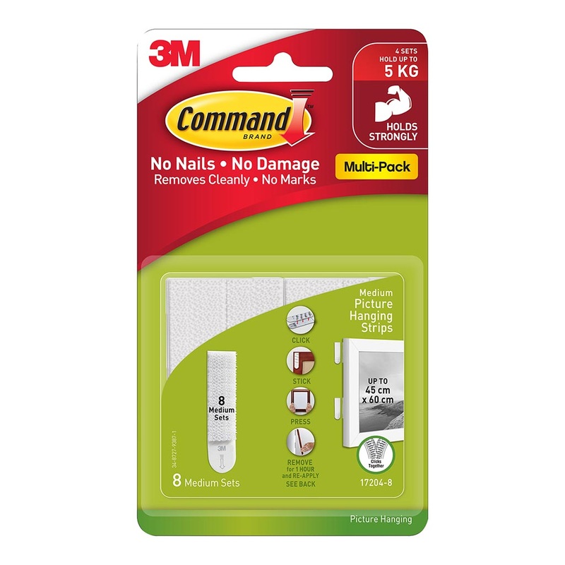 Command Medium White Picture Hanging Strips Pack of 8 Sets
