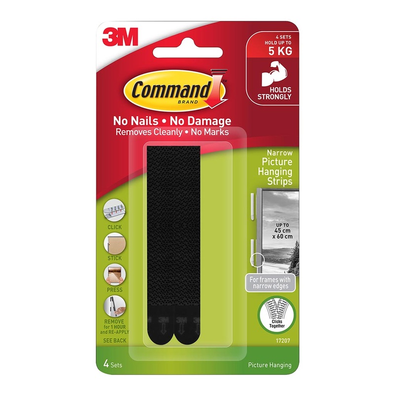 Command Narrow Black Picture Hanging Strips Pack of 4 Sets