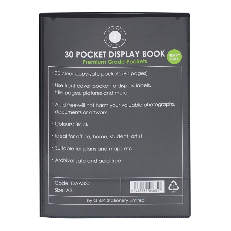 OSC A3 30 Pocket Black Insert Display Book
