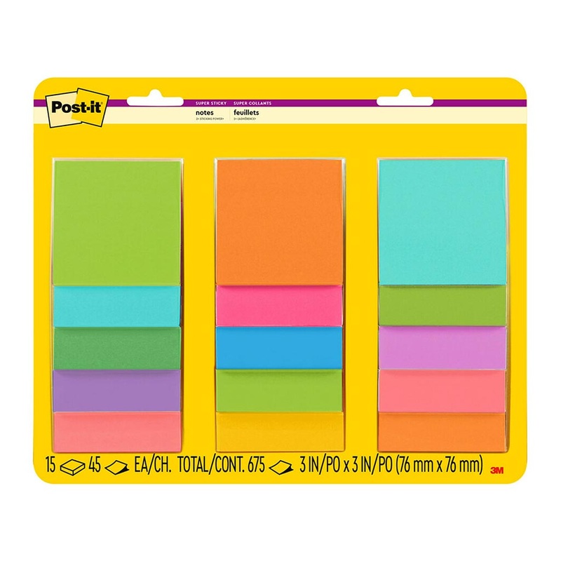 Post-it 76x76mm Bright Super Sticky Notes Pack of 15