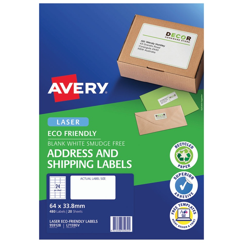 Avery Eco Friendly Address Labels 99.1x34mm 16up 20 Sheets