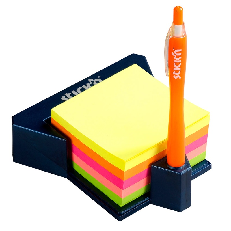 Stick’n Note Cube With Holder 76x76mm 400 Sheets Pastel Neon Mixed