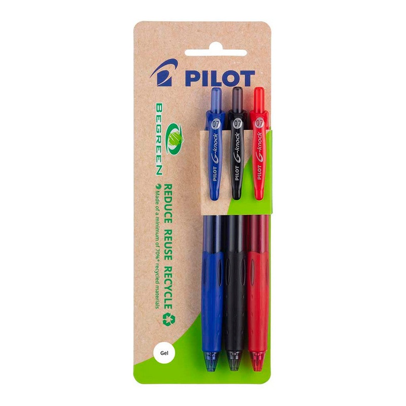 Pilot Begreen G-knock Gel Fine Pens Pack Of 3