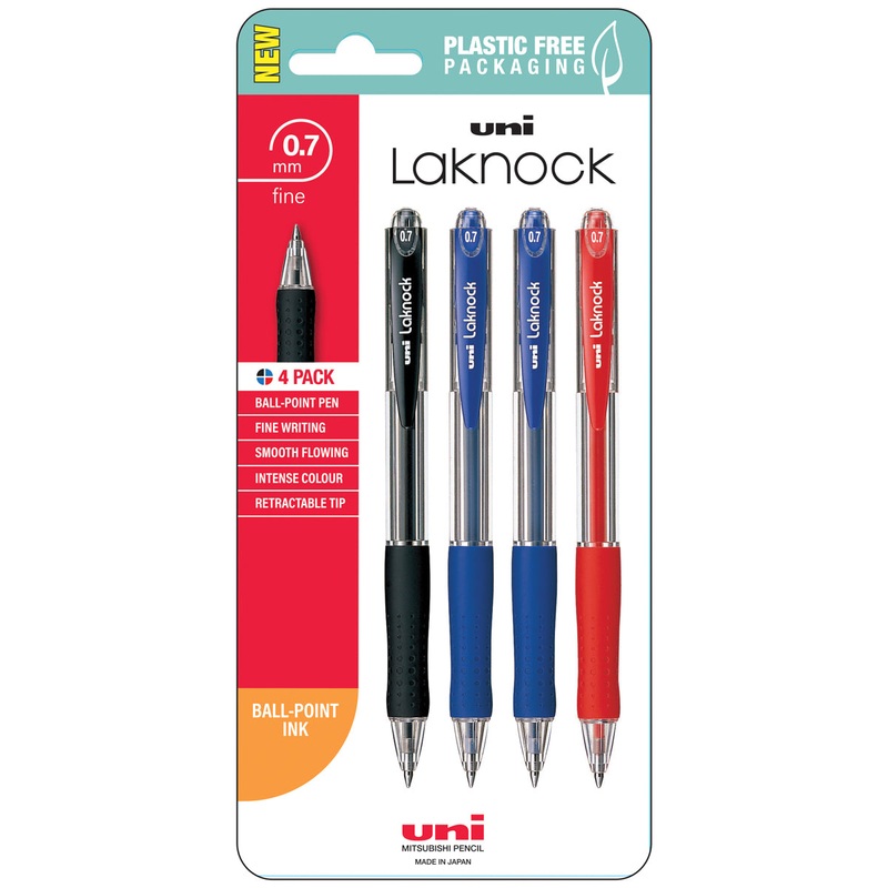 Uni Laknock 0.7mm Fine Retractable Pens Assorted Set of 4
