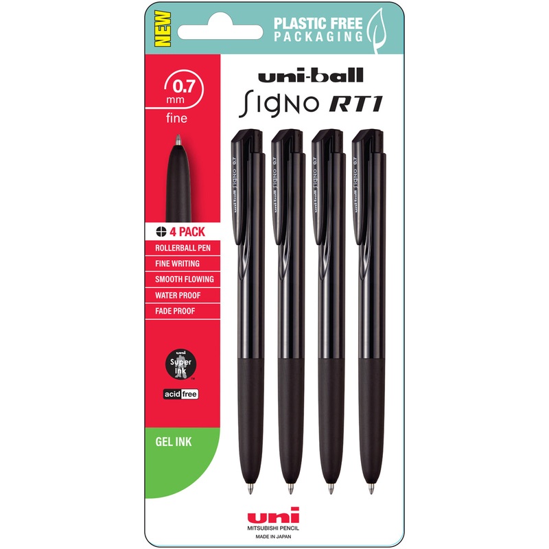 Uni Signo RT1 0.7mm Black Retractable Pens Set of 4