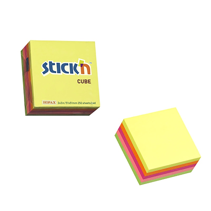 Stick’n 51x51mm 250 Sheets Neon Note Cube
