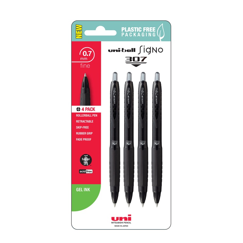 Uni Signo 307 0.7mm Fine Black Retractable Pens Set of 4