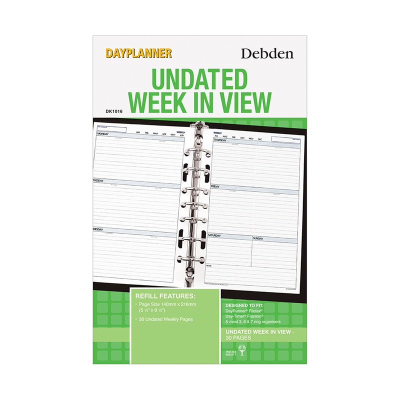 Debden Desk Week to View Undated Dayplanner Refill