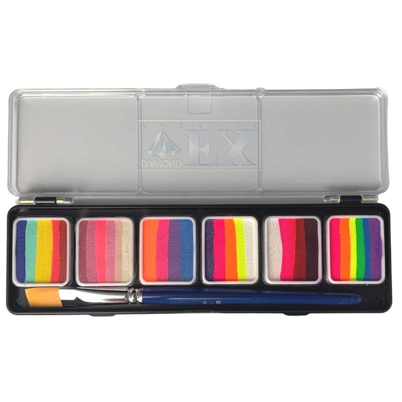 Diamond FX Paint | 6 x 6gr  Split Cake Palette – Neon / Metallic / Matte Colors – GLOW (SFX – Non Cosmetic)