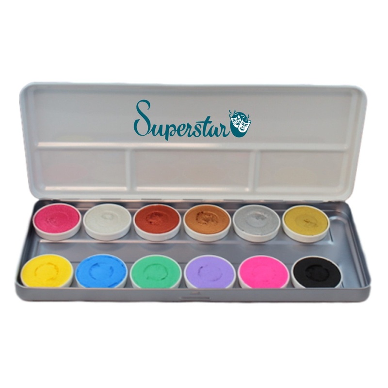 Superstar Face Paint | Aqua Face and Body Painting Palette – 12 Duo SHIMMER and PASTEL Colours