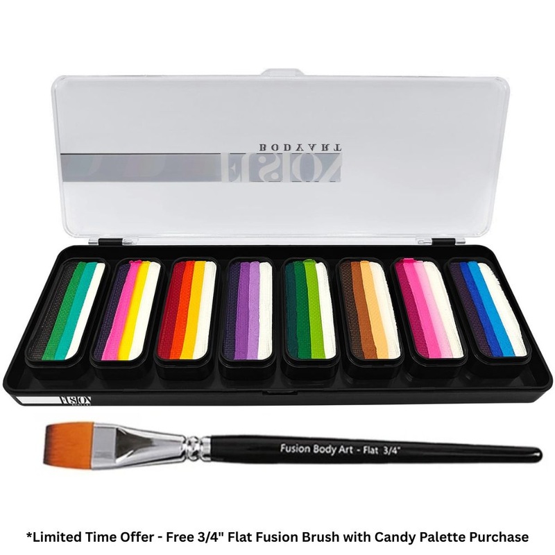 Fusion Body Art | Face Painting Palette | Thin Strokes – CANDY PALETTE  (8 x 14gr) + Limited Time Offer Free Fusion 3/4 Flat Brush Included!
